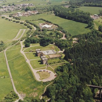 Aerial view of Chatelherault and the Duke's Bridge, taken from the SW.
