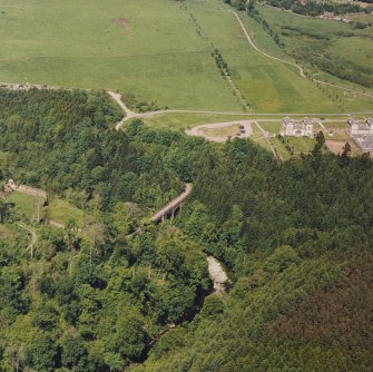 Aerial view of the Duke's Bridge and Cadzow Castle, taken from the SSE.