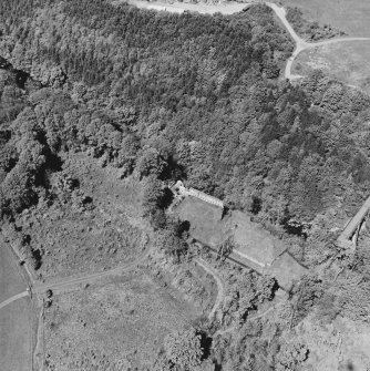 Aerial view of Cadzow Castle and the Duke's Bridge, taken from the SE.