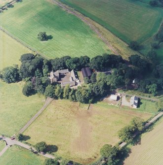 Oblique aerial view centred on the Museum of Scottish Country Life and farmsteading, taken from the NE.