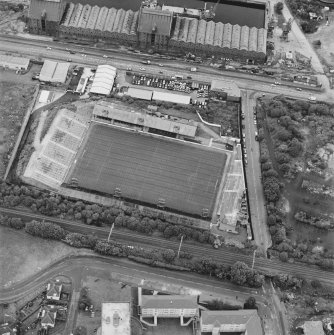 Greenock, James Watt Dock, oblique aerial view, taken from the SSW. Cappielow is visible in the centre of the photograph.