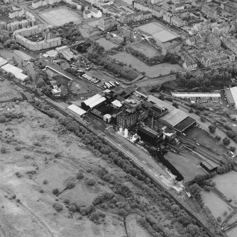 Greenock, 150 Lynedoch Road, Westburn Refinery, oblique aerial view, taken from the SE.