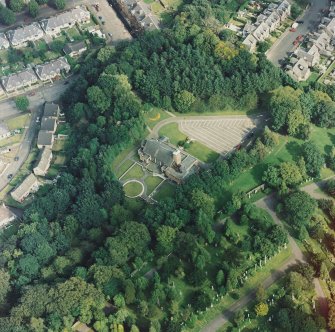 Greenock, oblique aerial view of South Street crematorium.