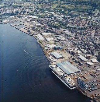 General oblique aerial view looking across the pier towards Greenock, taken from the N.