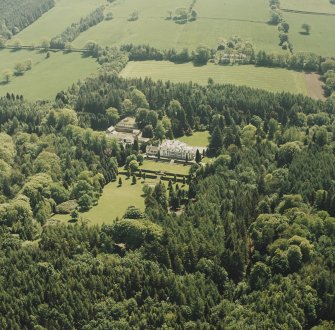 Aerial view of Lanfine country house, garden and farmsteading, taken from the NW.