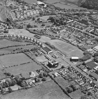 Aerial view of Jamieson Road Mill, including Jamieson Road Factory, Greenbank Mill and Darvel viaduct, taken from the NW.