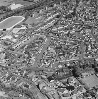 Aerial view of Bentinck Street Church, Barr Castle and Portland Lace Factory, taken from the WSW.