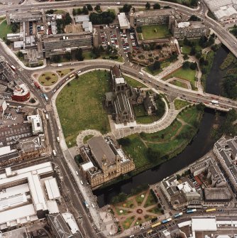 Oblique aerial view of Paisley centred on the abbey and town hall, taken from the W.