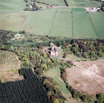 Oblique aerial view centred on the site of the hospital after the demolition of most buildings, taken from the S.