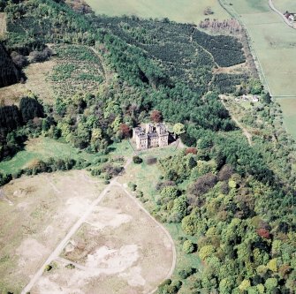Oblique aerial view centred on the site of the hospital after the demolition of most buildings, taken from the E.