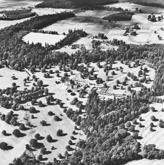 Glamis Castle, oblique aerial view, taken from the ESE, showing the castle in the centre of the photograph.