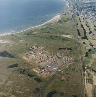 Oblique aerial view of Buddon Camp, taken from the NE.