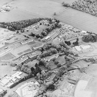 Oblique aerial view of the hospital, taken from the WSW.