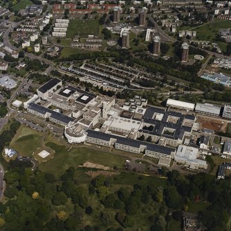 Oblique aerial view centred on the hospital, taken from the S.