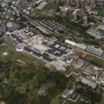 Oblique aerial view centred on the hospital, taken from the SSE.