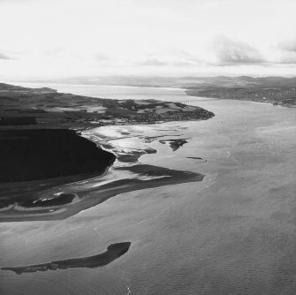 Aerial photograph showing the Tay Rail Bridge, Tay Road Bridge, Ferry Port on Craig and Dundee