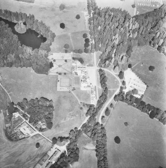 General aerial view showing castle and grounds.