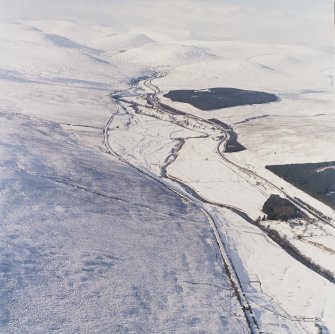 General oblique aerial view of the A9 road looking along Glen Garry towards the Grampian Mountains, taken from the SE.