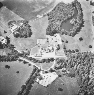 General aerial view showing castle and grounds.