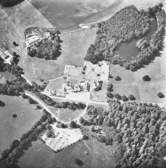 General aerial view showing castle and grounds.