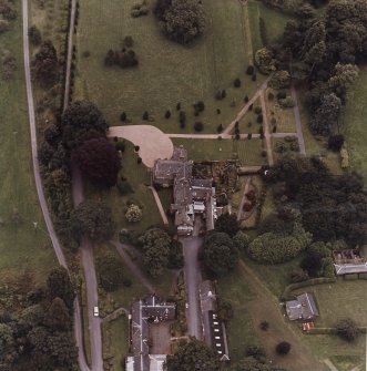 Fingask Castle.
General aerial view showing castle, gardens, kennels.