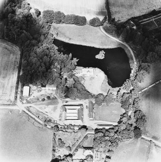 Ecclesiamagirdle, oblique aerial view, taken from the SSE, centred on the remains of the chapel.