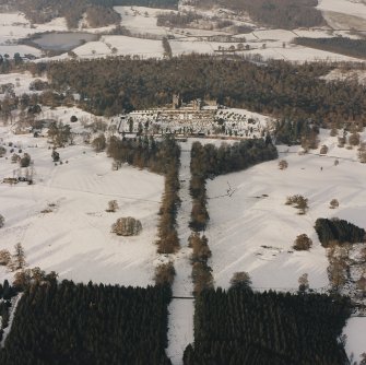 Drummond Castle, Formal Gardens and Policies, oblique aerial view, taken from the SSE.