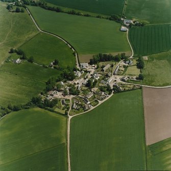 Oblique aerial view centred on the village of Fowlis Wester, taken from the WSW.