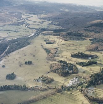 General oblique aerial view of the glen with the country house and dairy adjacent, taken from the ENE.