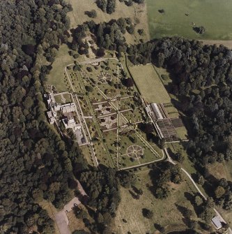 Drummond Castle, garden.
General aerial view of castle, and garden.