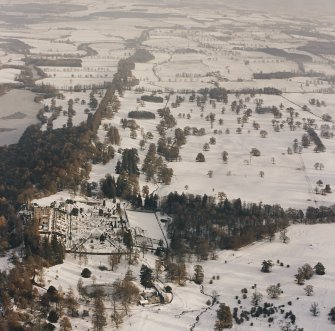 Drummond Castle, Formal Gardens and Policies, oblique aerial view, taken from the WSW.