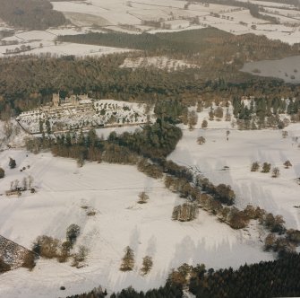 Drummond Castle, Formal Gardens and Policies, oblique aerial view, taken from the SSW.