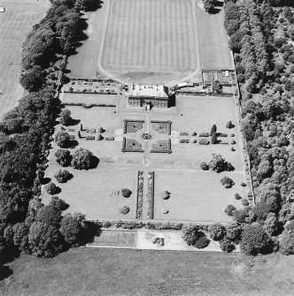 Oblique aerial view of Kinross House country house with garden and gate, taken from the ESE.