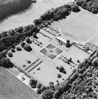 Oblique aerial view of Kinross House country house with garden and gate, taken from the ENE.