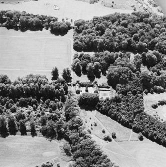 Oblique aerial view of Kinross House stables, taken from the NNE.