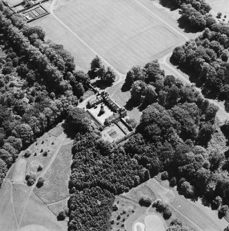 Oblique aerial view of Kinross House stables, taken from the NW.