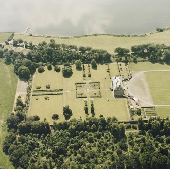 Oblique aerial view of Kinross House centred on the country house and garden, taken from the NE.