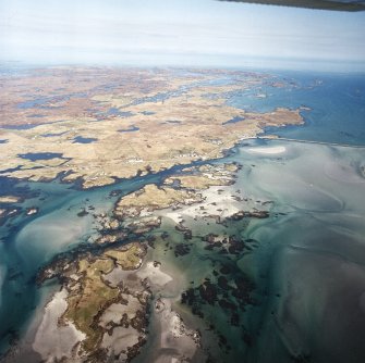 General oblique aerial view over the causeway and Creagorry, looking towards The Minch, taken from the NW.