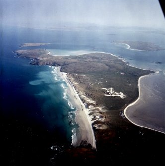 General oblique aerial view looking across the dunes of Eolaigearraidh, taken from the SW.