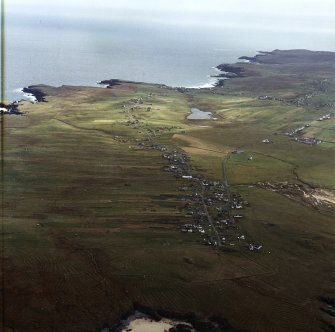 Oblique aerial view centred on the townships and remains of lazy beds, taken from the NW.