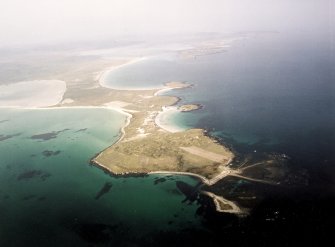 General oblique aerial view centred on the peninsula and The Udal, taken from the NE.