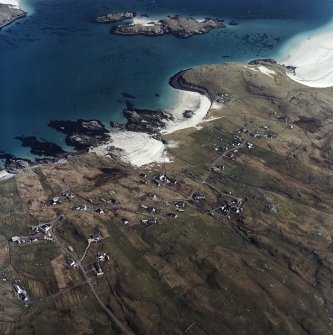 Oblique aerial view centred on the townships and the remains of the buildings, taken from the W.