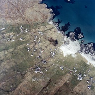 Oblique aerial view centred on the townships and the remains of the buildings, taken from the S.