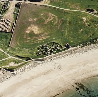 Aerial view of Orkney, Bay of Skaill, taken from the N, Skara Brae settlement.