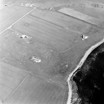 Oblique aerial view of Sanday, Whale Head (Lopness) Radar Station, taken from the SSW