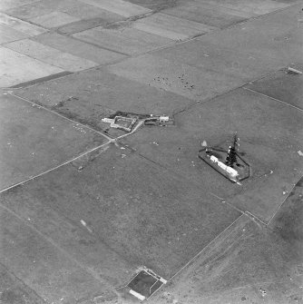 Oblique aerial view of Sanday, The Wart, Post Office Radio Station and telephone exchange, taken from the S.