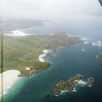 General oblique aerial view centred on the townships with the islands adjacent, taken from the ESE.