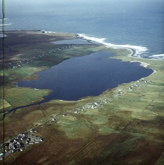 Oblique aerial view centred on Loch Mor Barvas with the townships adjacent, taken from the ENE.