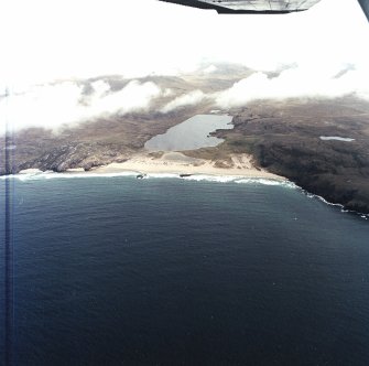 General oblique aerial view of Sandwood Loch, taken from the WNW.