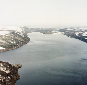 Oblique aerial view of Loch Ness and Urquhart Castle, taken from the SW.